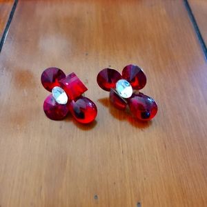 Vintage Red & White Multi Colored Rhinestone Crystal Earrings